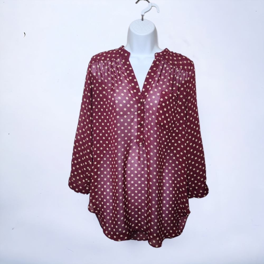 Pleione Maroon Polka Dot Top